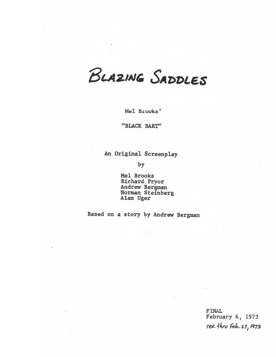 Blazing Saddles screenplay first page