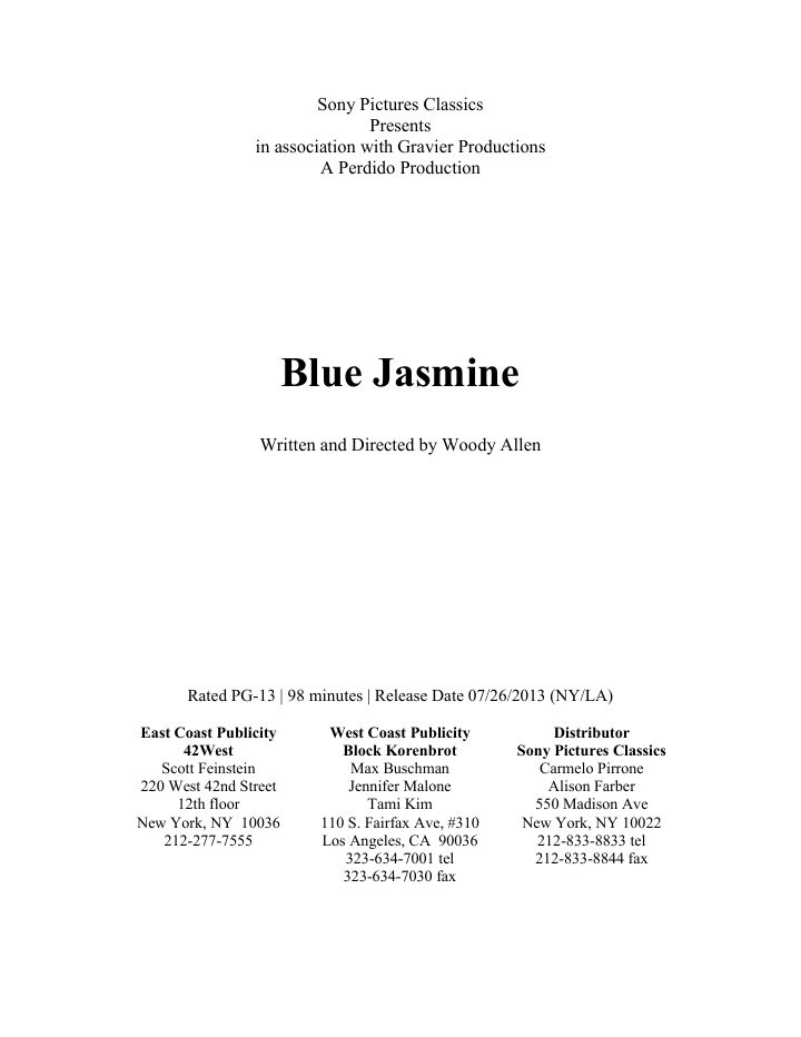 Blue Jasmine screenplay first page
