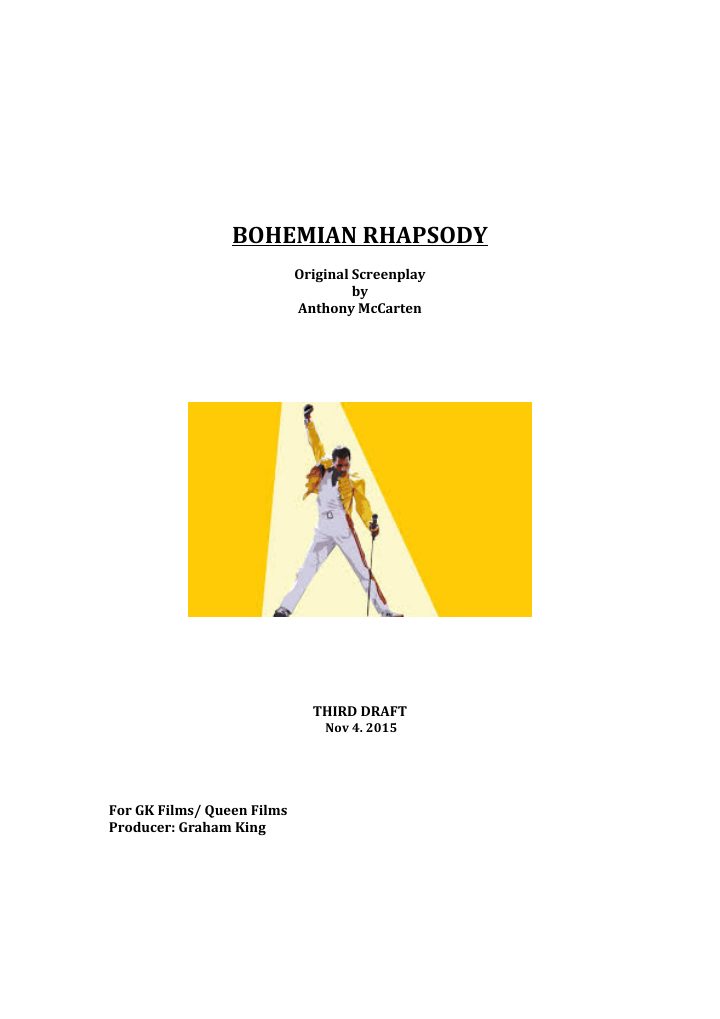 Bohemian Rhapsody screenplay first page