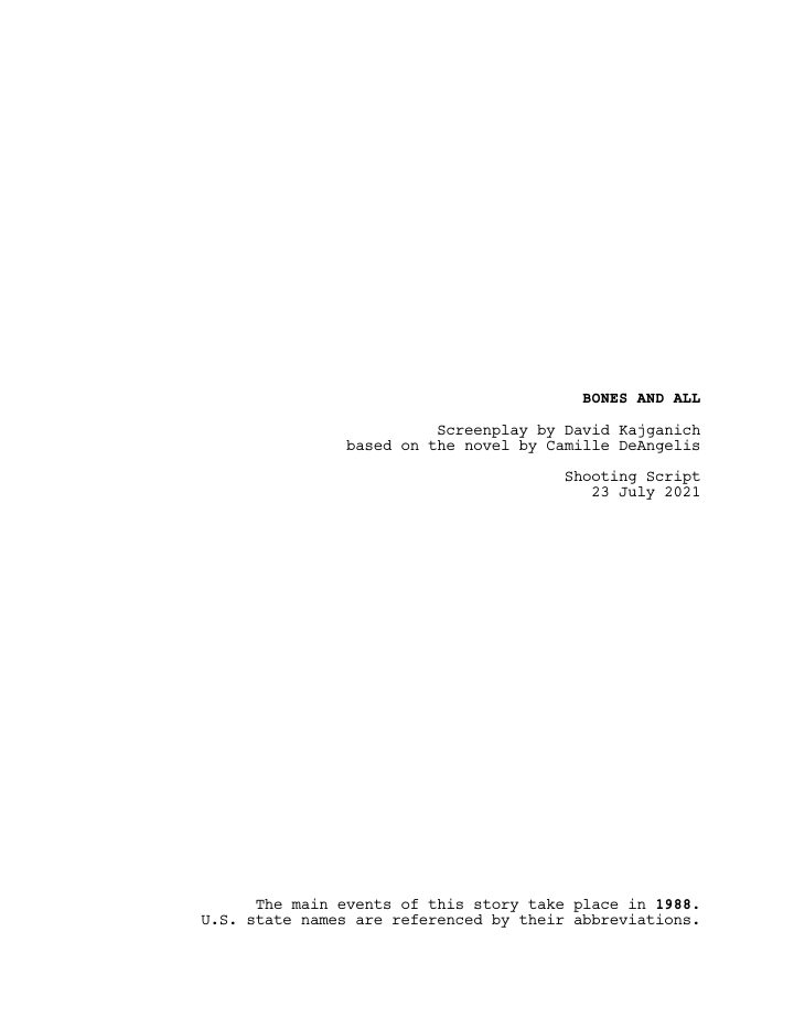 Bones and All screenplay first page