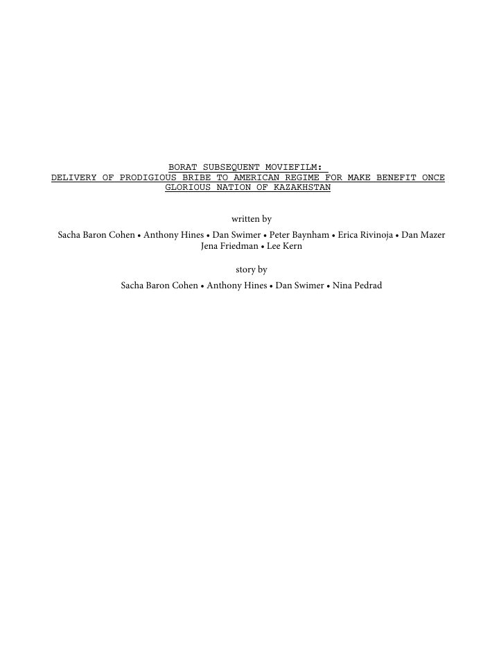 Borat Subsequent Moviefilm screenplay first page