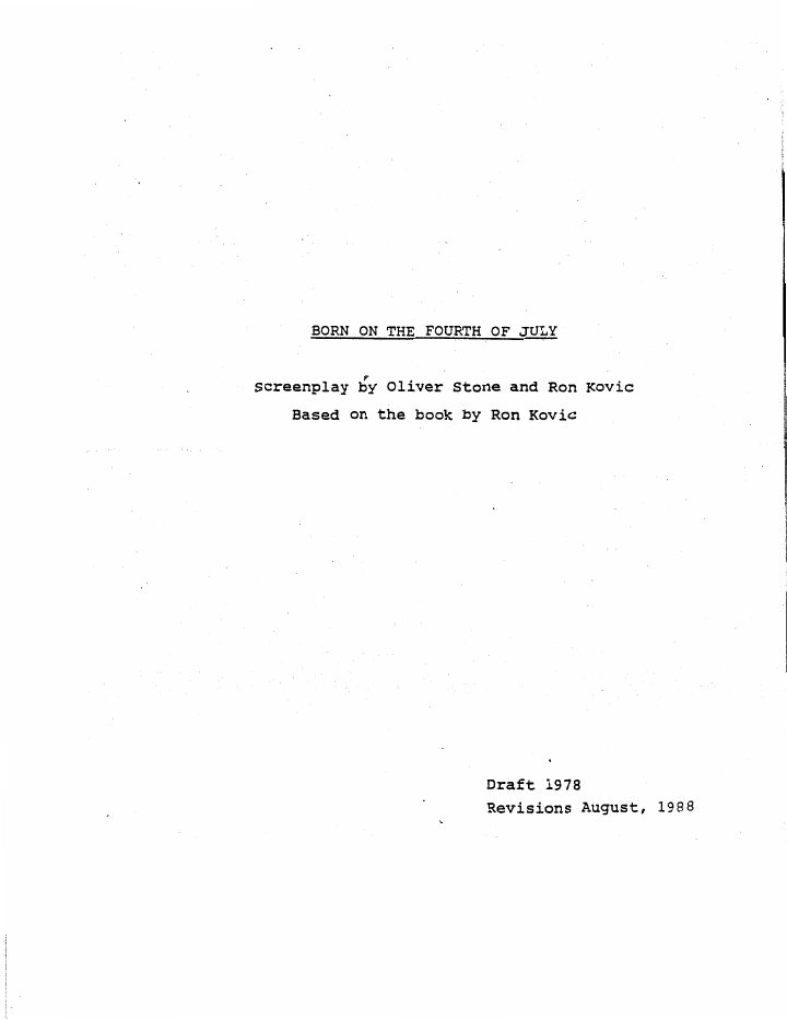 Born on the Fourth of July screenplay first page