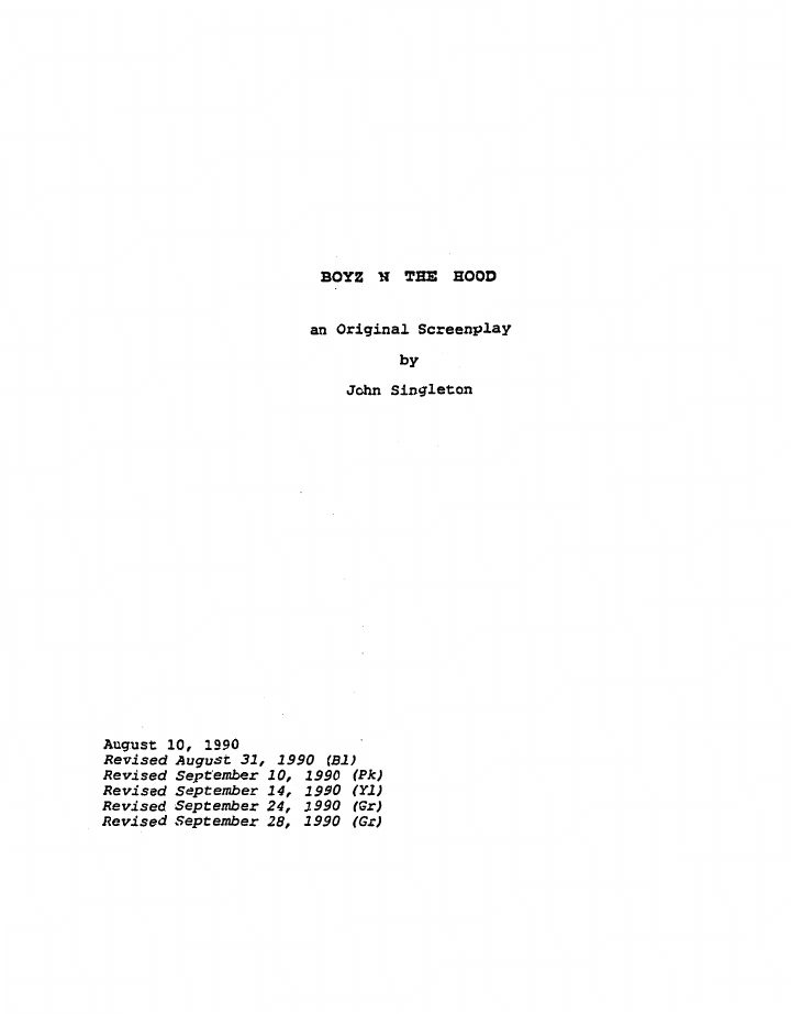 Boyz n the Hood screenplay first page