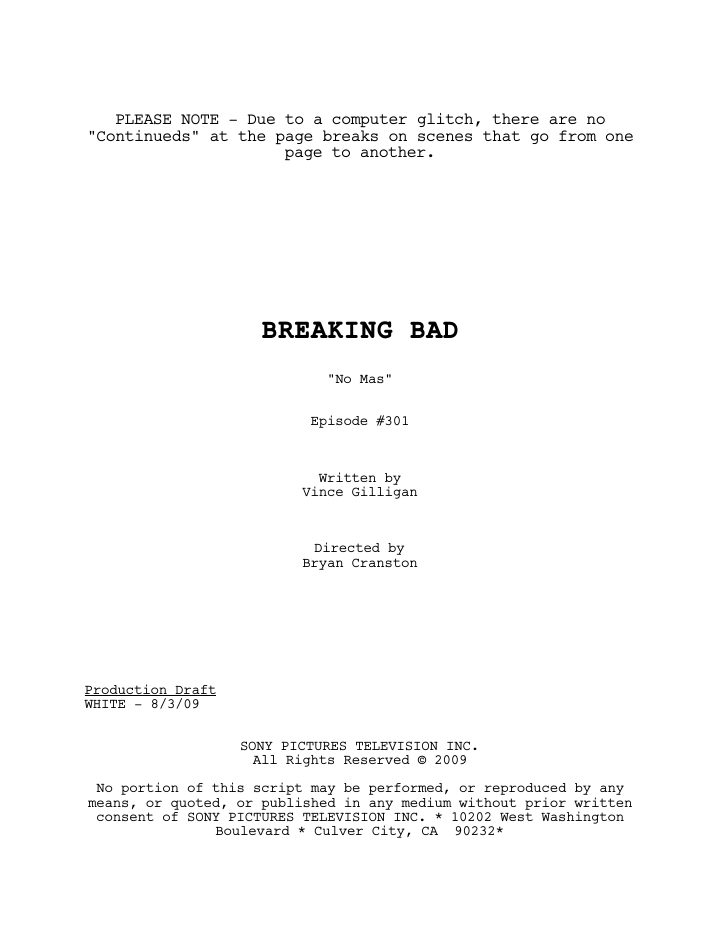 Breaking Bad: 301: No Mas screenplay first page