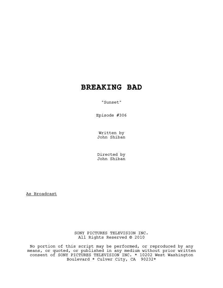 Breaking Bad: 306: Sunset screenplay first page