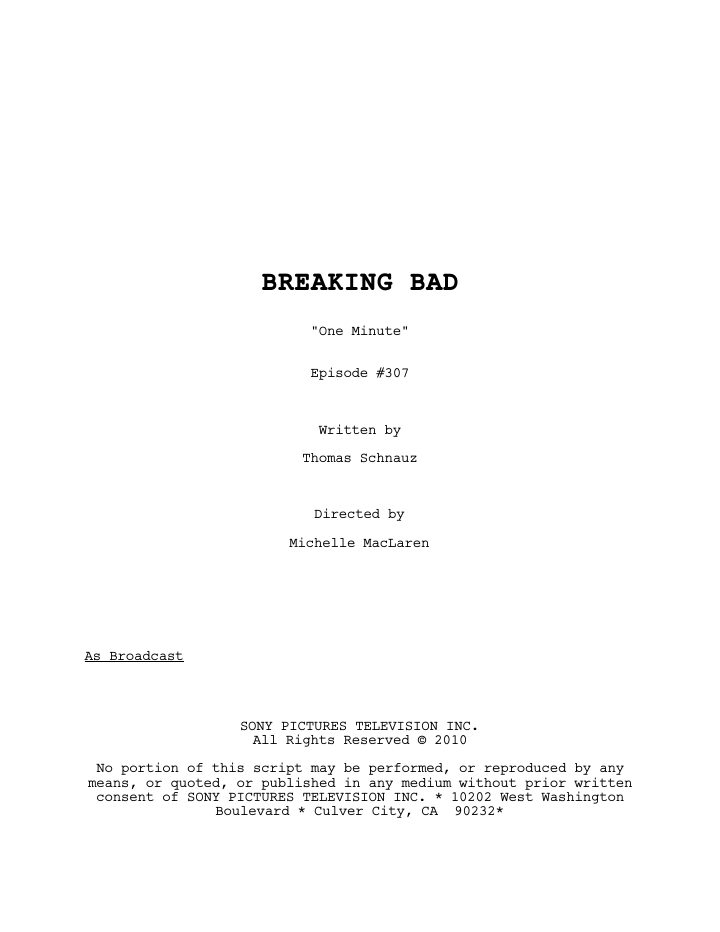 Breaking Bad: 307: One Minute screenplay first page