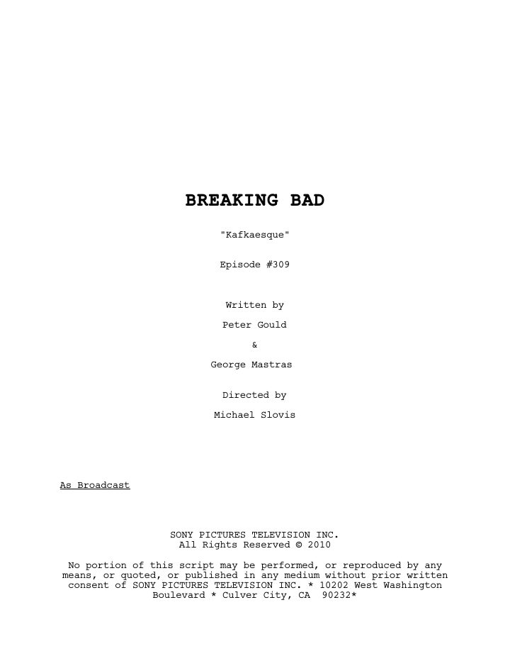 Breaking Bad: 309: Kafkaesque screenplay first page