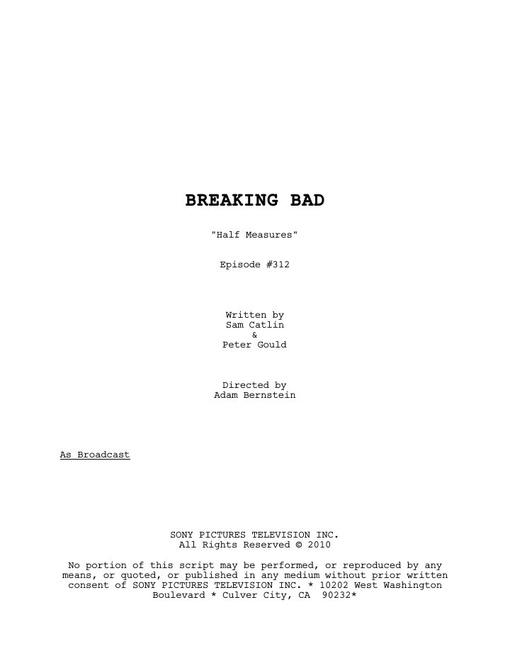 Breaking Bad: 312: Half Measures screenplay first page
