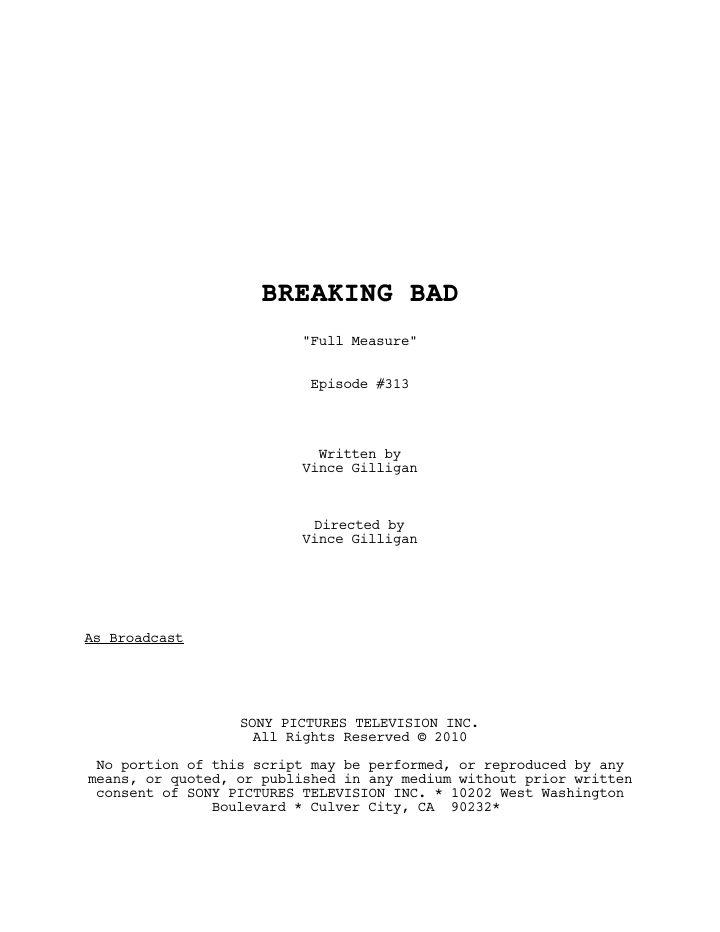 Breaking Bad: 313: Full Measures screenplay first page