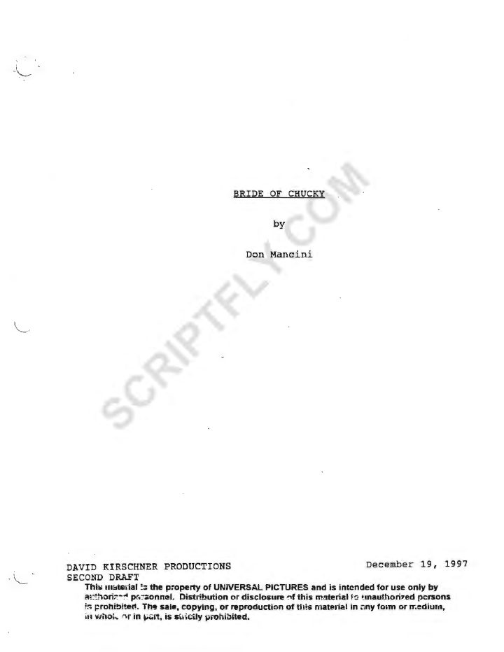 Bride of Chucky screenplay first page