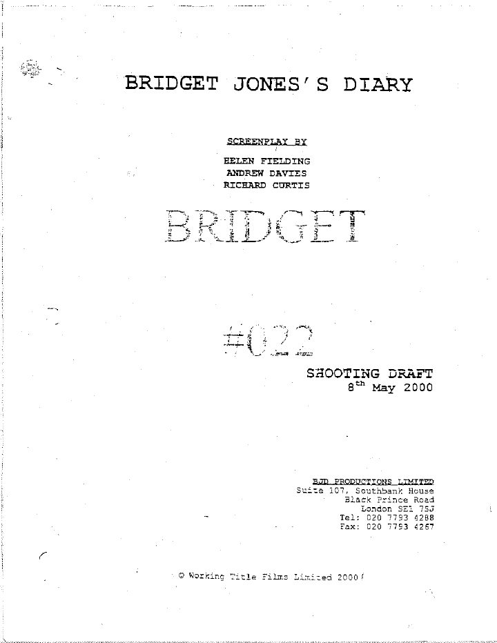 Bridget Jones's Diary screenplay first page