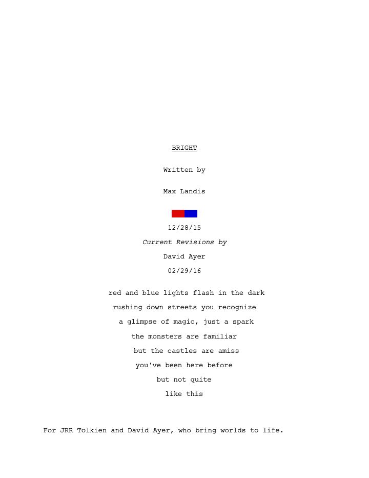 Bright screenplay first page