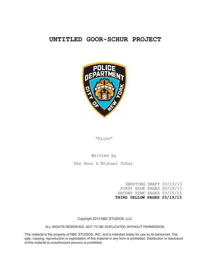 Brooklyn Nine-Nine: 101: Pilot screenplay first page