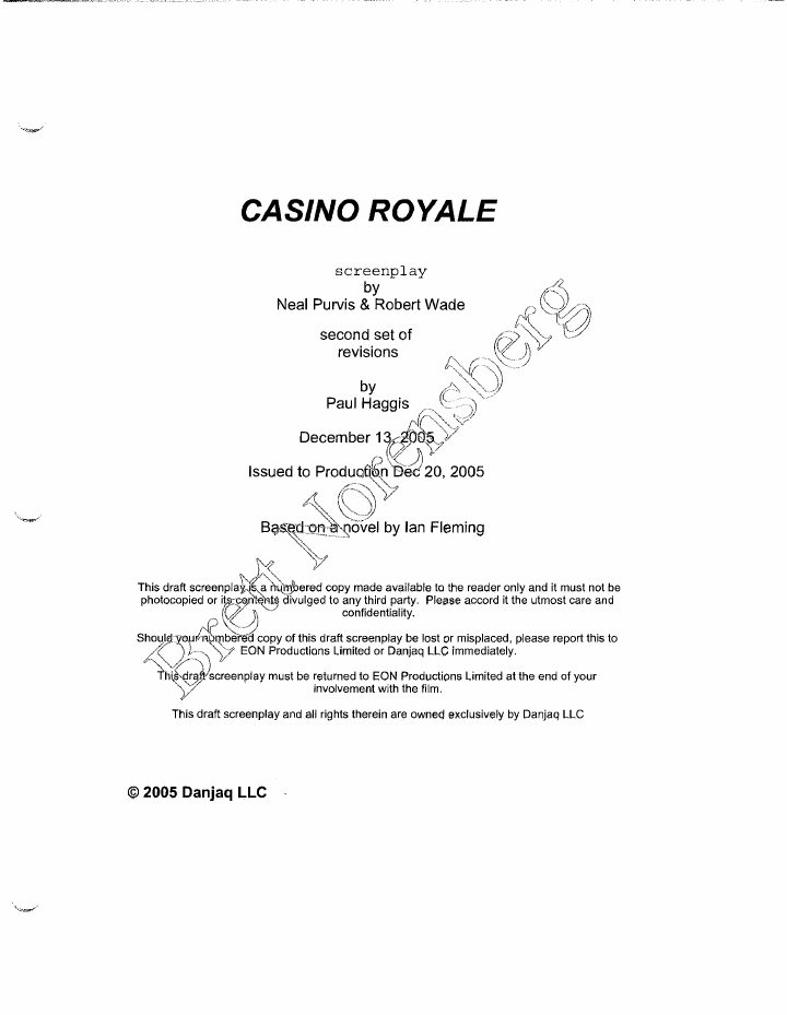 Casino Royale screenplay first page