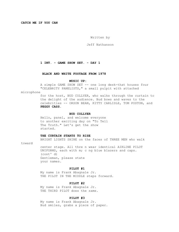 Catch Me If You Can screenplay first page