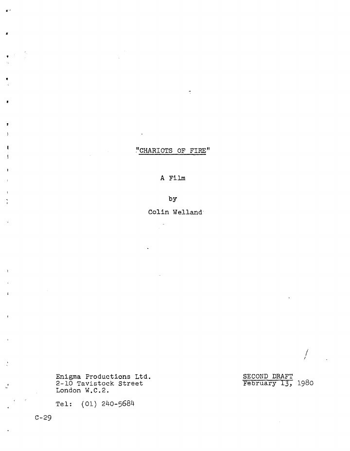 Chariots of Fire screenplay first page
