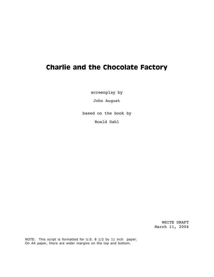 Charlie and the Chocolate Factory screenplay first page