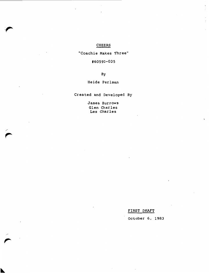 Cheers: 215: And Coachie Makes Three screenplay first page