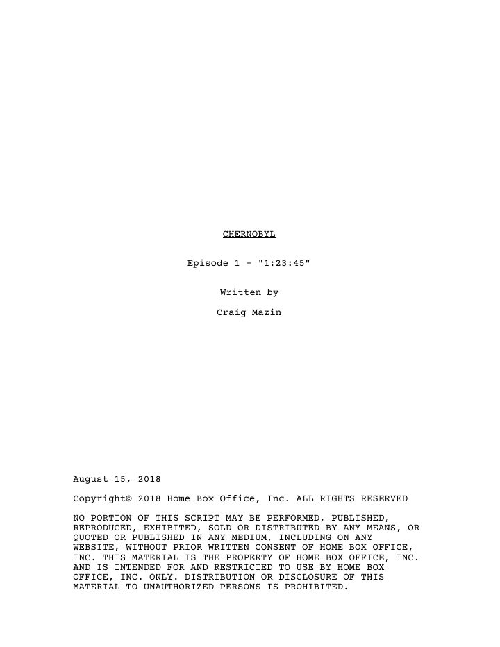 Chernobyl: 101: 1:23:45 screenplay first page