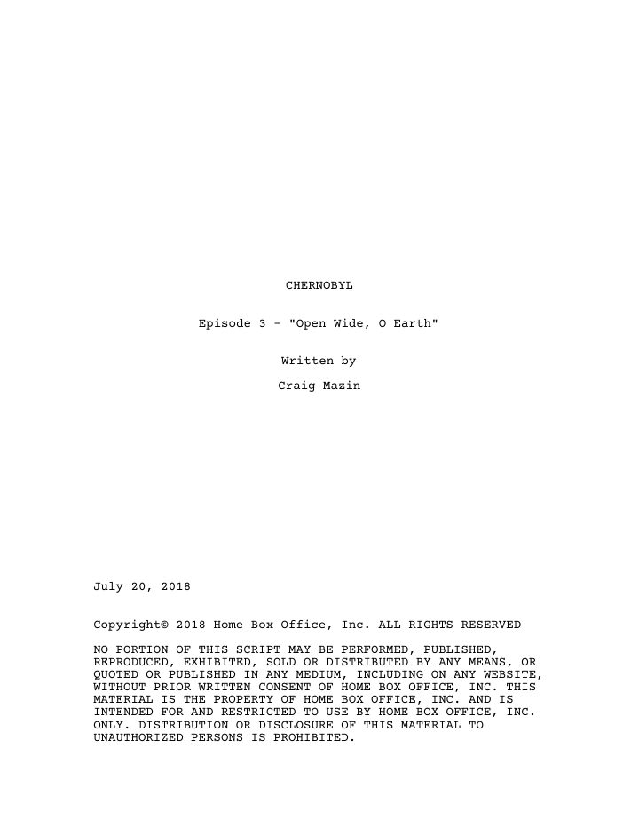 Chernobyl: 103: Open Wide, O Earth screenplay first page