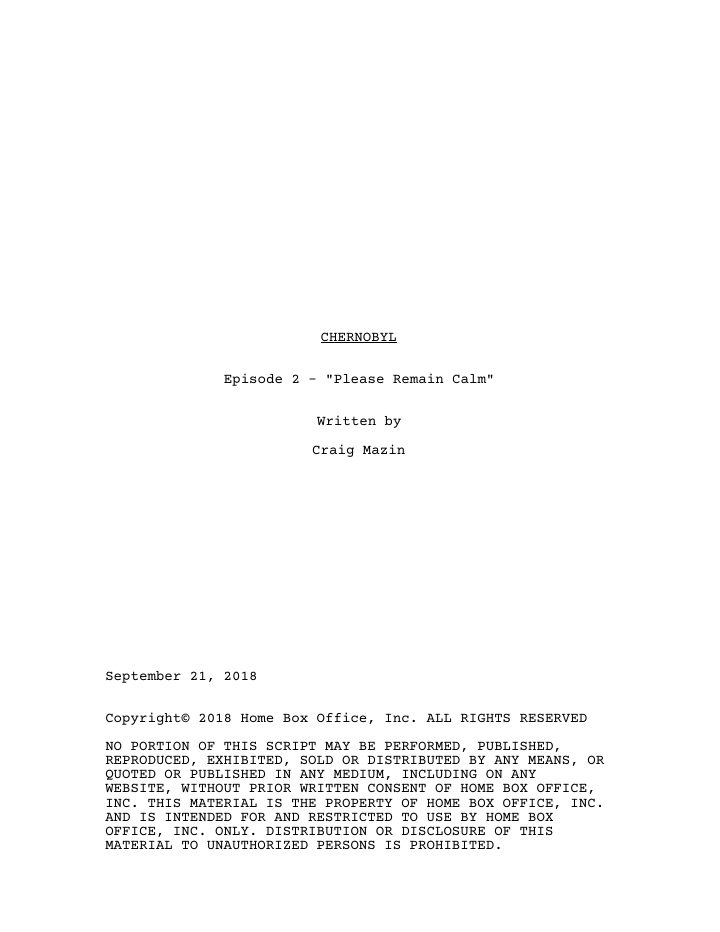 Chernobyl: 102: Please Remain Calm screenplay first page