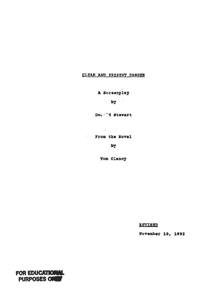 Clear and Present Danger screenplay first page