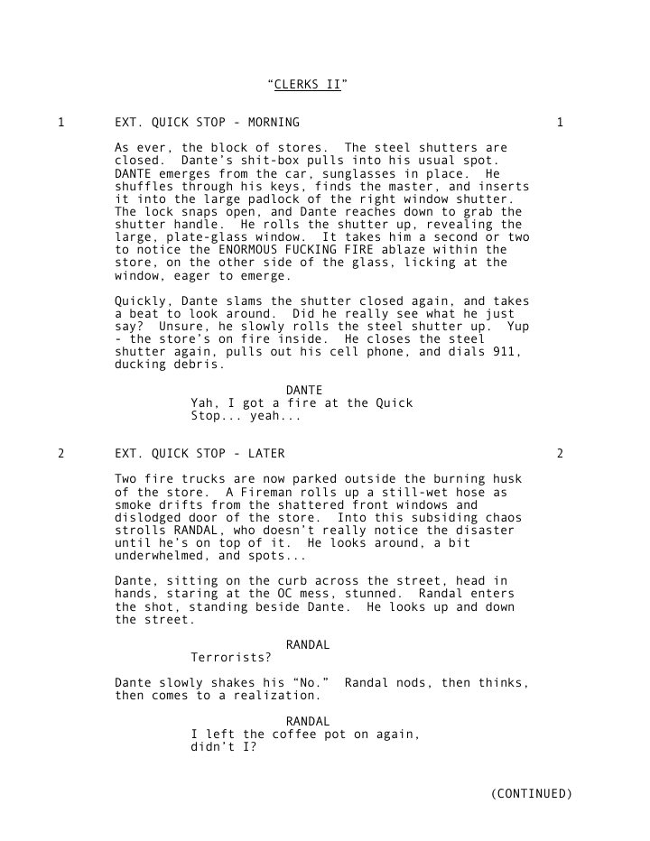 Clerks II screenplay first page