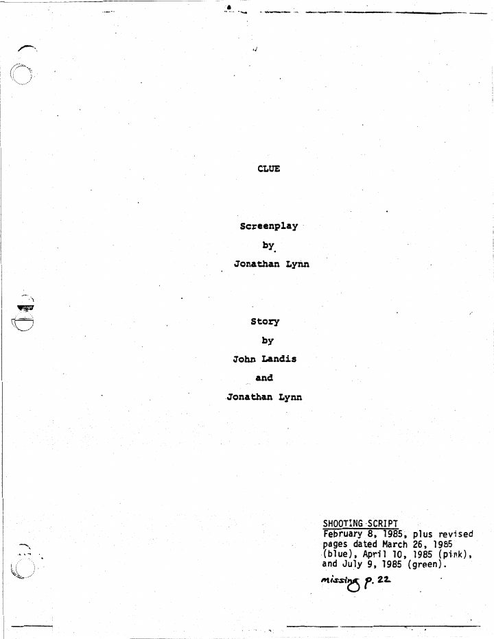 Clue screenplay first page