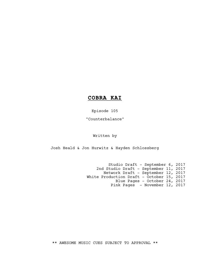 Cobra Kai: 105: Counterbalance screenplay first page