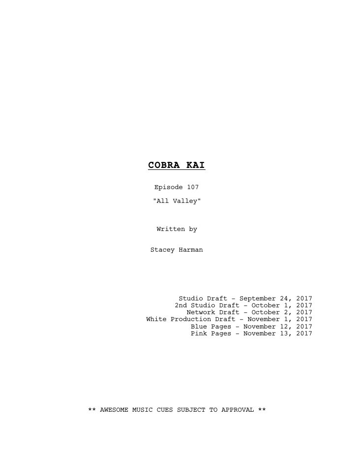 Cobra Kai: 107: All Valley screenplay first page
