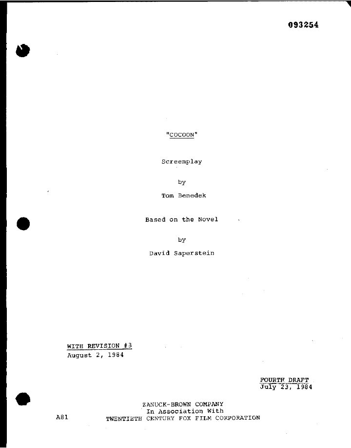 Cocoon screenplay first page