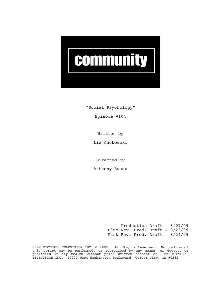 Community: 104: Social Psychology screenplay first page