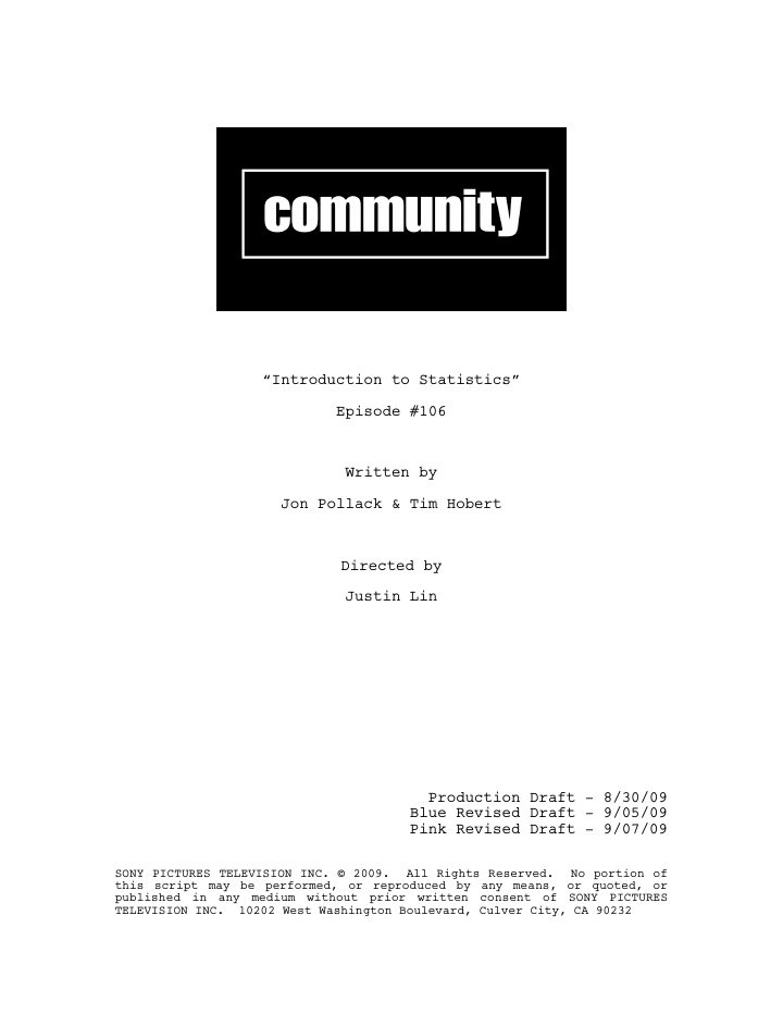 Community: 107: Introduction to Statistics screenplay first page