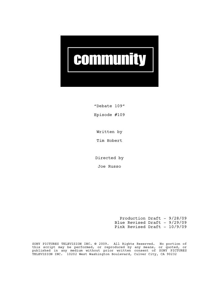 Community: 109: Debate 109 screenplay first page
