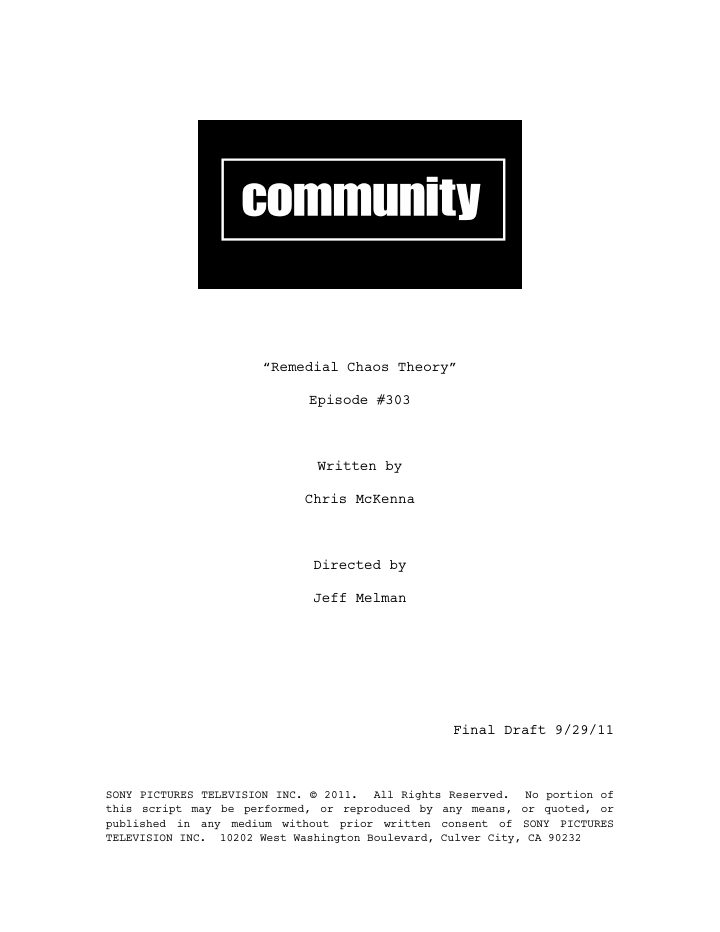 Community: 304: Remedial Chaos Theory screenplay first page