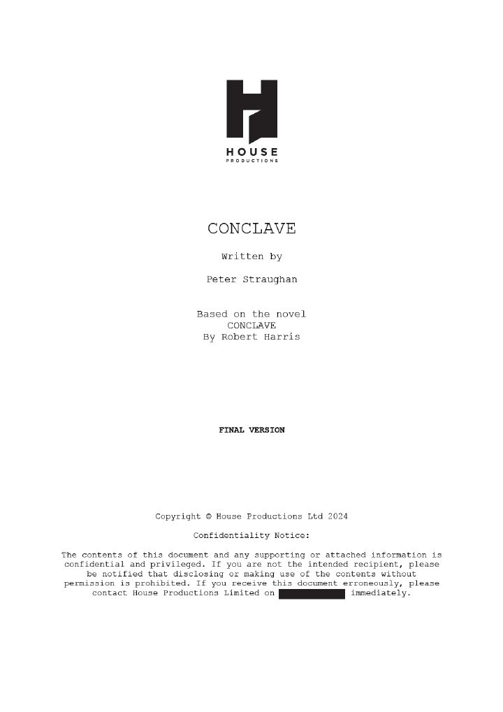 Conclave screenplay first page