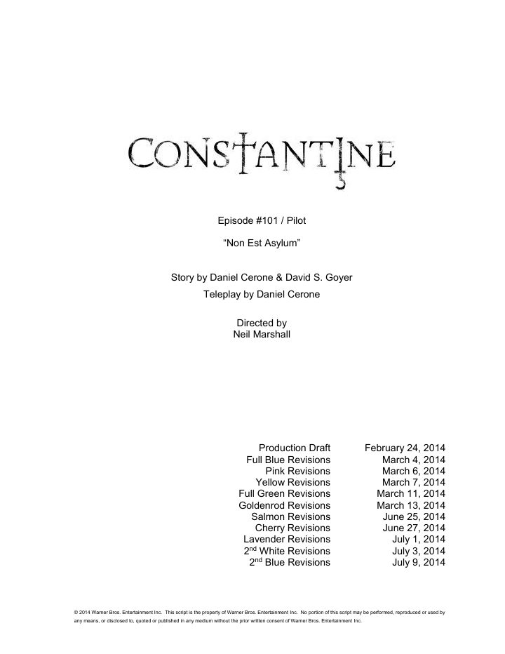 Constantine: 101: Non Est Asylum screenplay first page