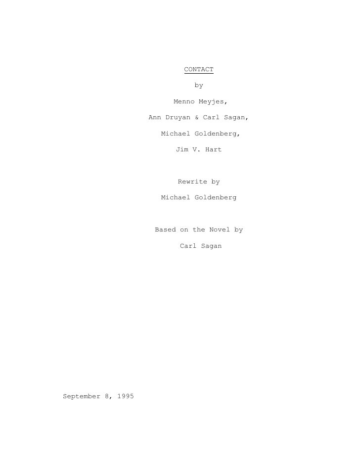 Contact screenplay first page