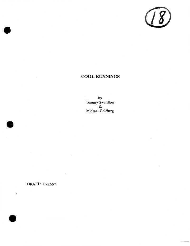 Cool Runnings screenplay first page