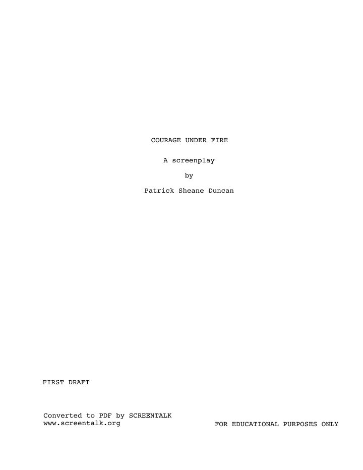Courage Under Fire screenplay first page