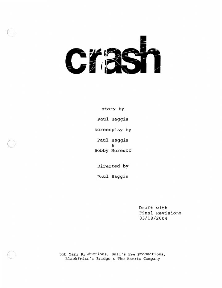 Crash screenplay first page