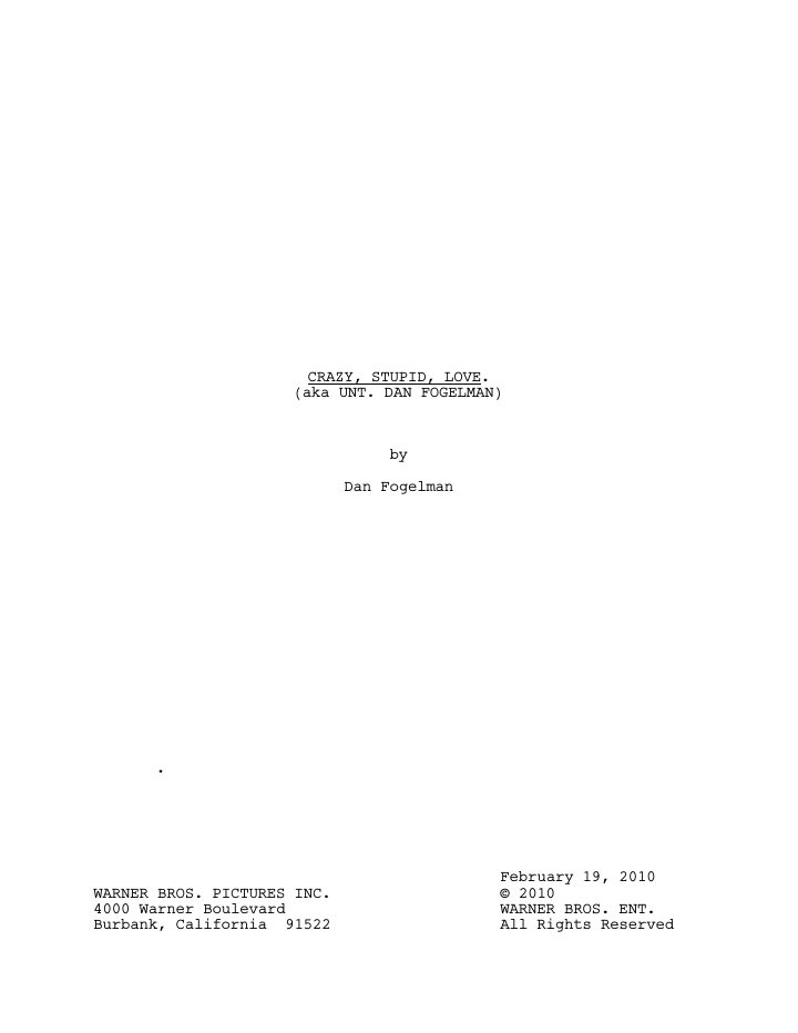Crazy, Stupid, Love. screenplay first page