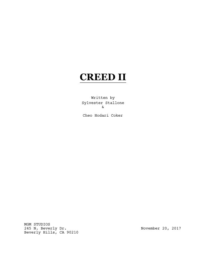 Creed II screenplay first page