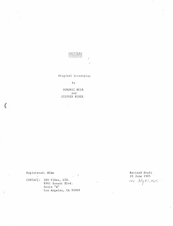 Critters screenplay first page