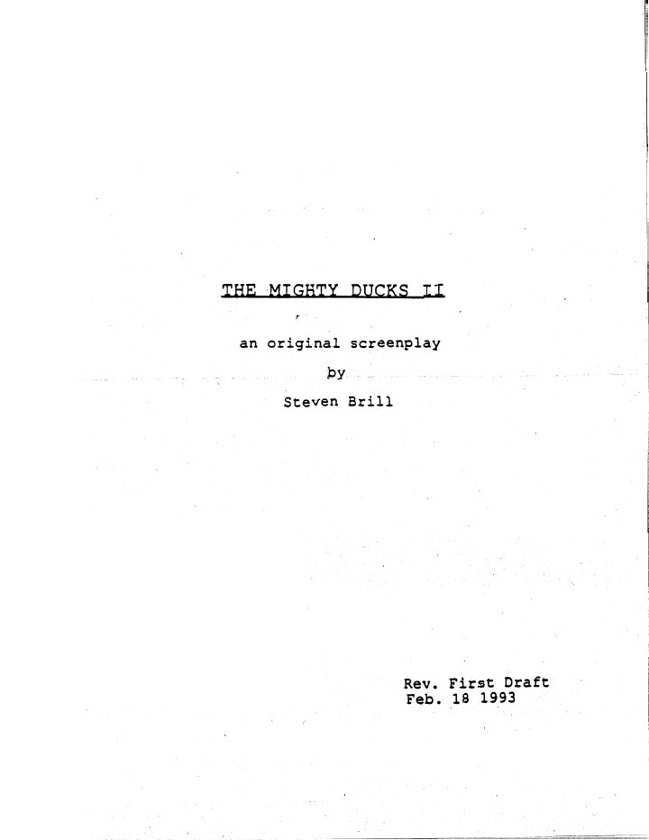 D2: The Mighty Ducks screenplay first page