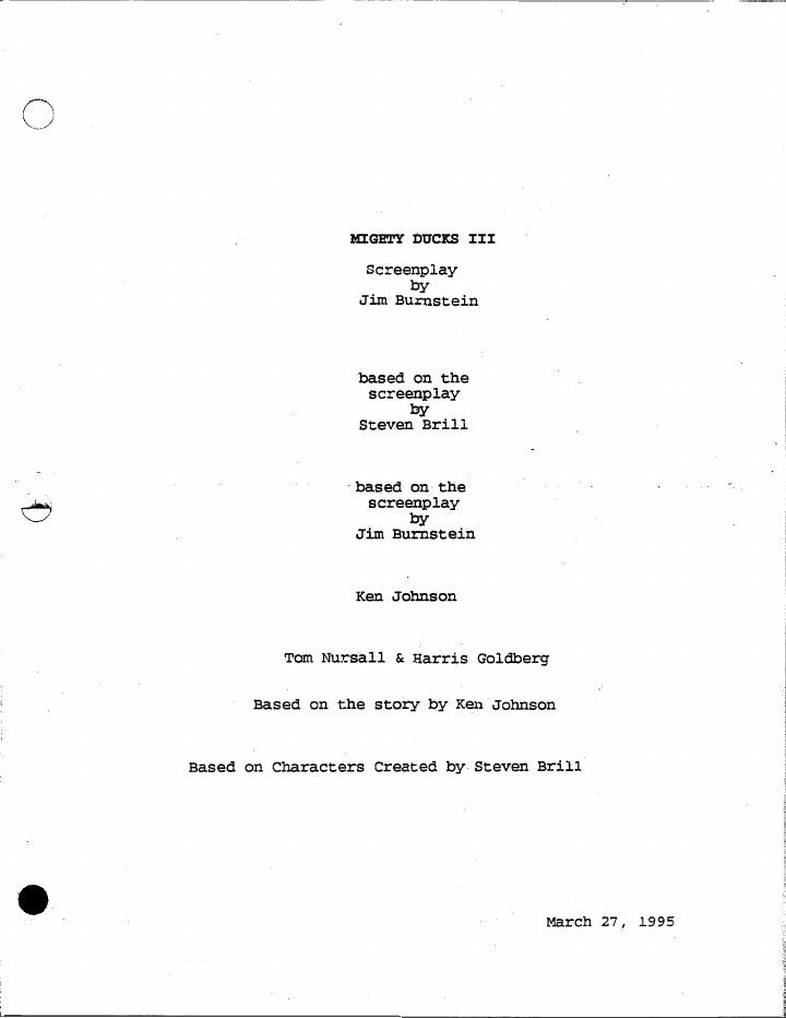 D3: The Mighty Ducks screenplay first page