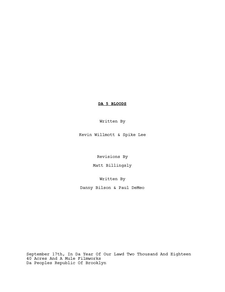 Da 5 Bloods screenplay first page