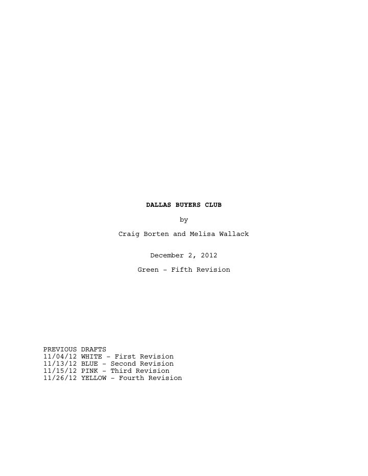 Dallas Buyers Club screenplay first page