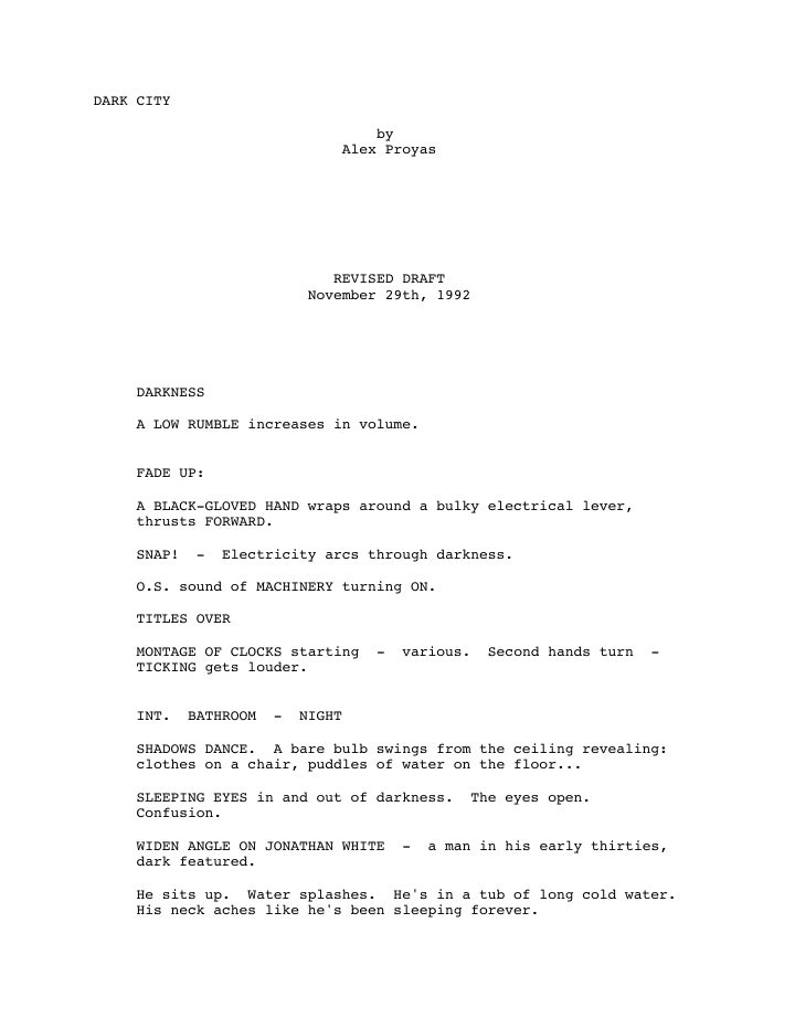 Dark City screenplay first page