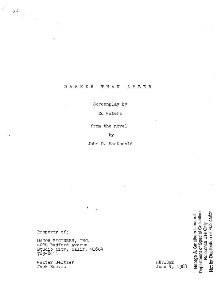 Darker Than Amber screenplay first page